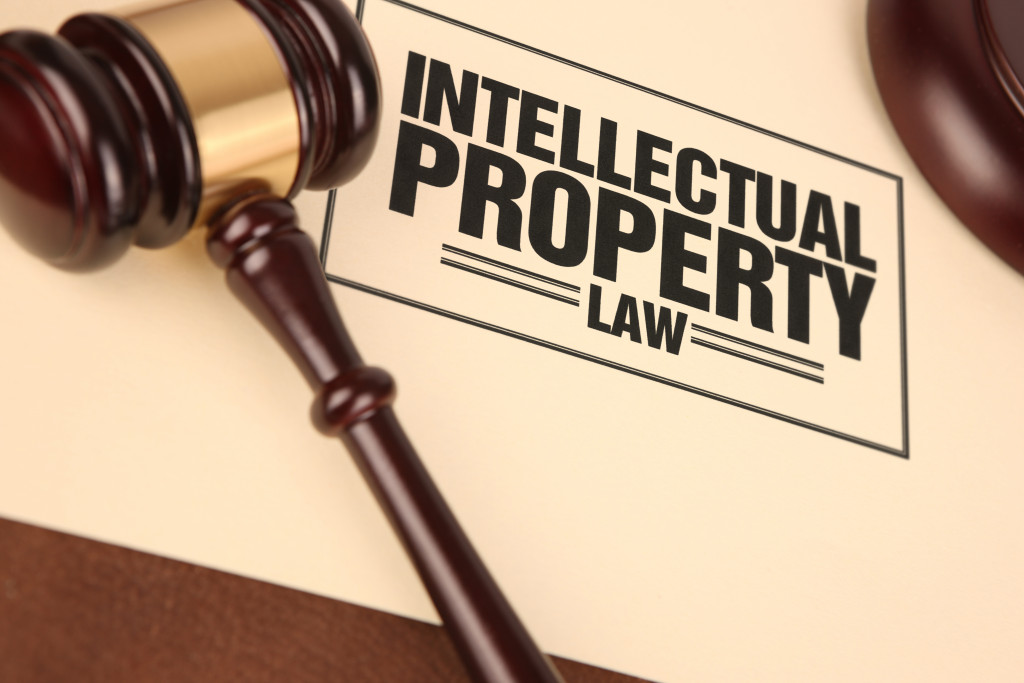 Intellectual property book and gavel